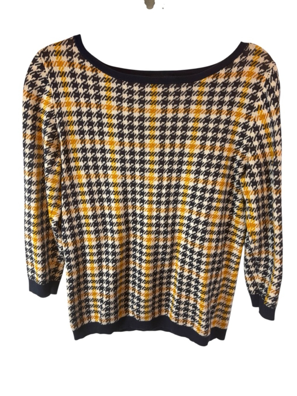 Ann Taylor Factory Off-the-Shoulder Houndstooth Sweater Black Mustard Size M